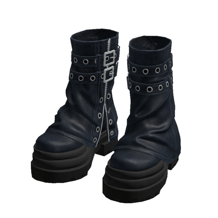 Dark Blue Y2K Chunky Platform Buckle Boots