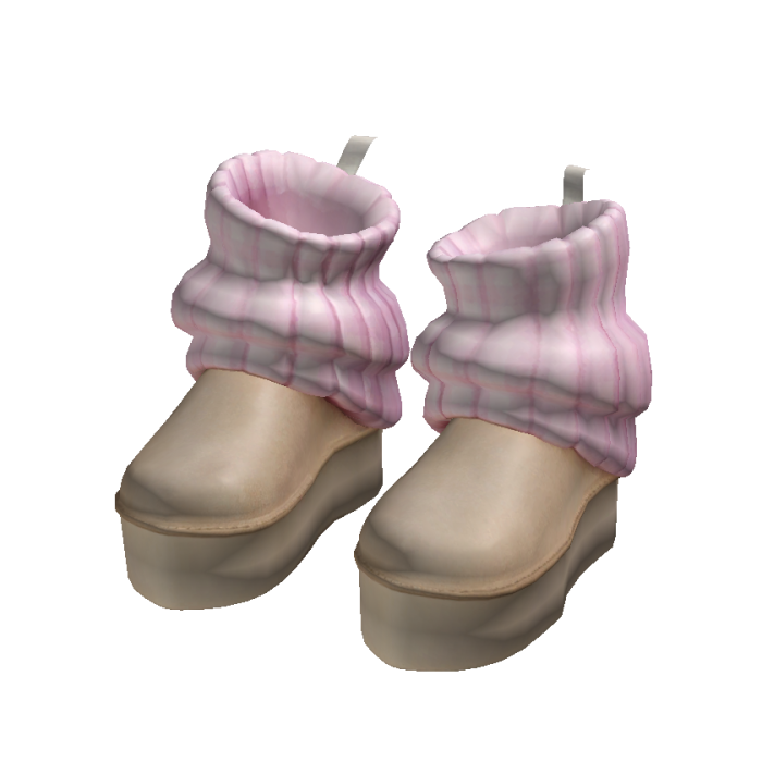 beige platform boots w light pink warmers