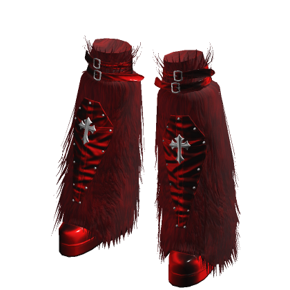 Red Chunky Fur High Boots Gothic Cross Punk Goth