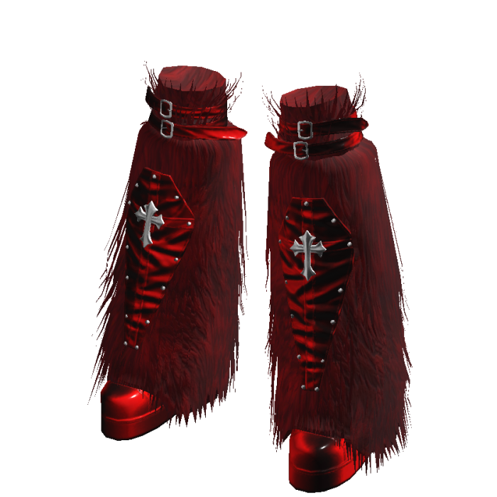Red Chunky Fur High Boots Gothic Cross Punk Goth