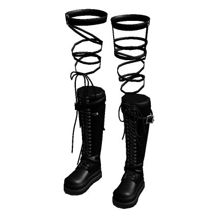 Chunky Lace Up Platform Boots w/ Leg Bands - Black