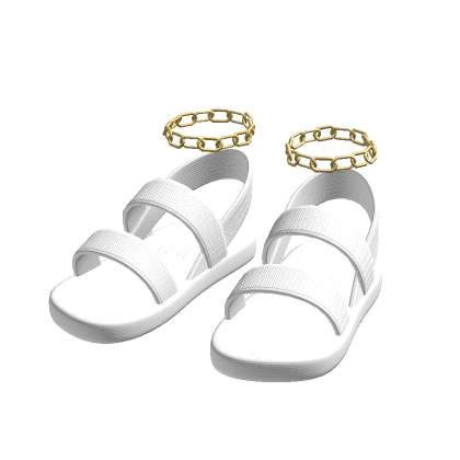 White Sandals with Gold Ankle Bracelets thumbnail