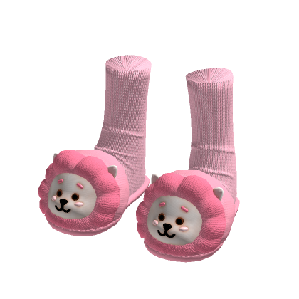 Kawaii Lion Slippers with Socks Pink[MAX]