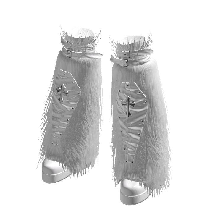 White Chunky Fur High Boots Gothic Cross Punk Goth