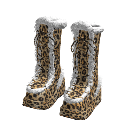 Leopard High Platform White Fuzzy Boots thumbnail
