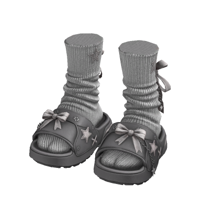 Y2K Star Bow Slides (Grey)