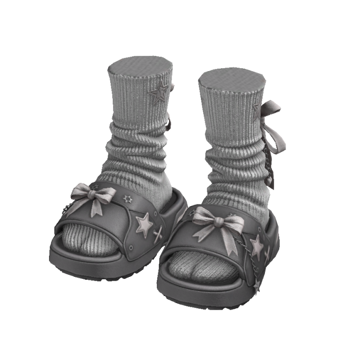 Y2K Star Bow Slides (Grey)