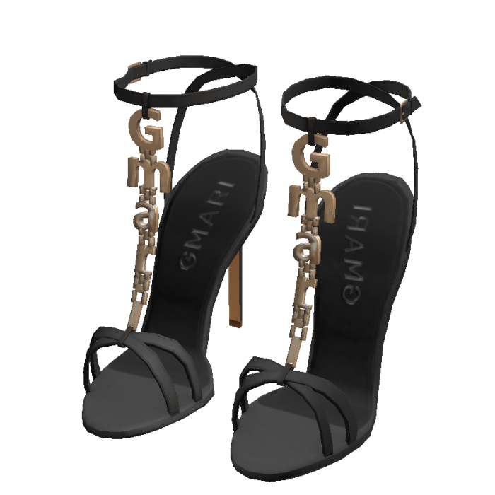 Midnight Black GMARI Metal Logo Strappy Heels