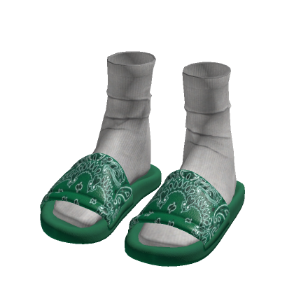Green Bandana Paisley Slides w/ White Socks Y2K