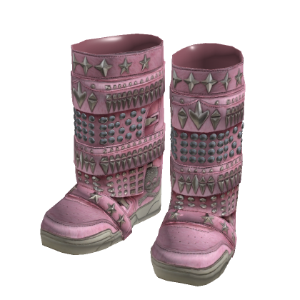 Pink Heavy Studded Spiked Leather Boots