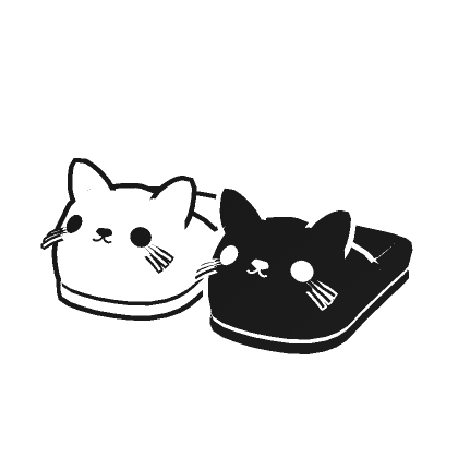 Black and White Cartoony Kitty Cat Slippers