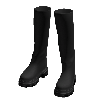 Chunky Platform Knee High Rain Boots Black