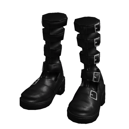 Goth/Punk Gladiator Black Leather Buckle Boots thumbnail