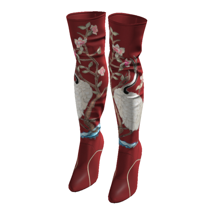 Chinoiserie Thigh High Boots (Red)