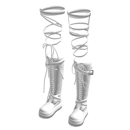 Chunky Lace Up Platform Boots w/ Leg Bands - White