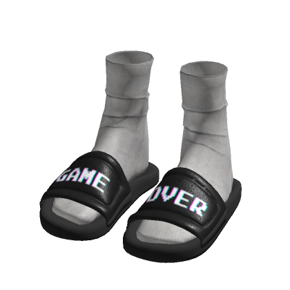 GAME OVER Black Slides w/ White Socks Gamer
