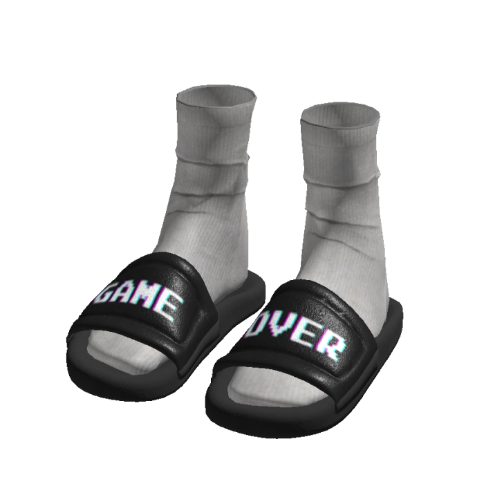 GAME OVER Black Slides w/ White Socks Gamer
