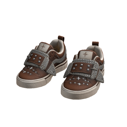 Brown Y2K Studded Buckle Sneakers