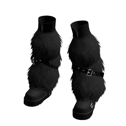Black Chunky Fur High Boots Winter Punk Gothic Y2K