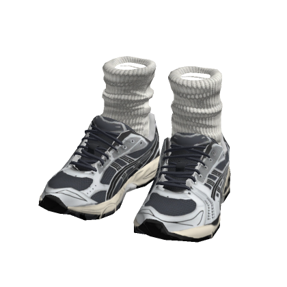 Grey Streetwear Gel Runner Sneakers w/ Socks