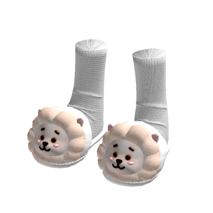 Kawaii Lion Slippers with Socks White[MAX]