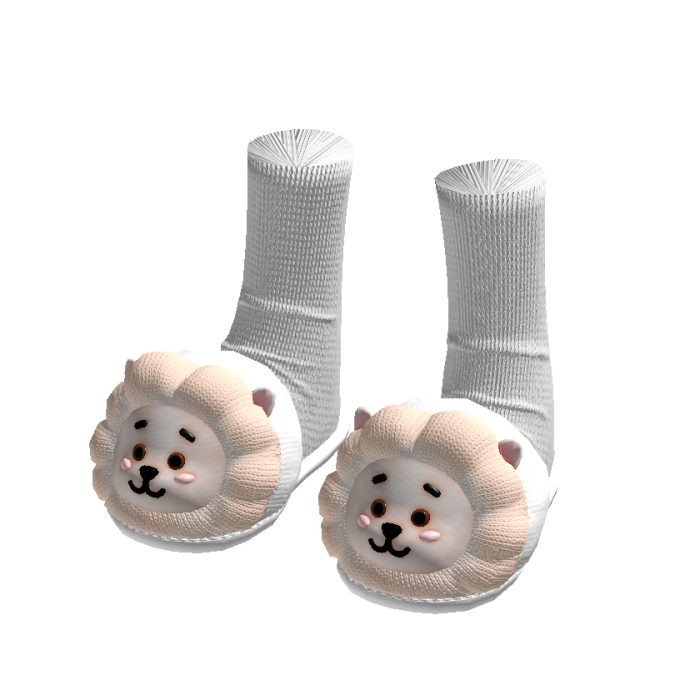 Kawaii Lion Slippers with Socks White[MAX]