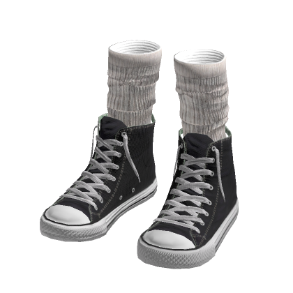 Black High Top Sneakers w/ White Layered Socks