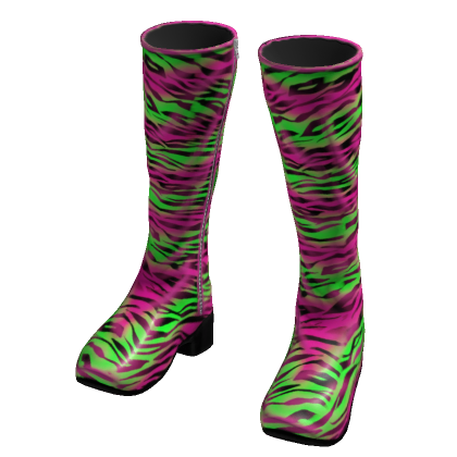 Pink and Green Scene Tiger Stripes Tall Boots thumbnail