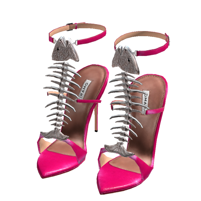 Hot Pink Silver Crystal Fishbone Lace Up Heels