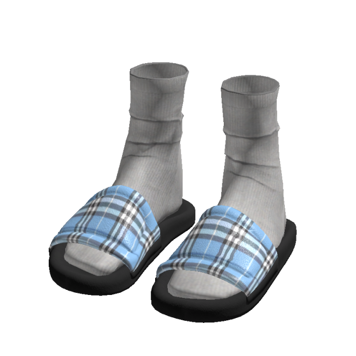 Light Blue Plaid Tartan Slides w/ White Socks