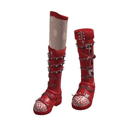 Punk Studded Knee Boots Red[MAX]