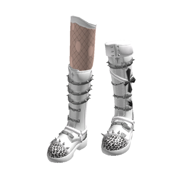 Punk Studded Knee Boots White[MAX]