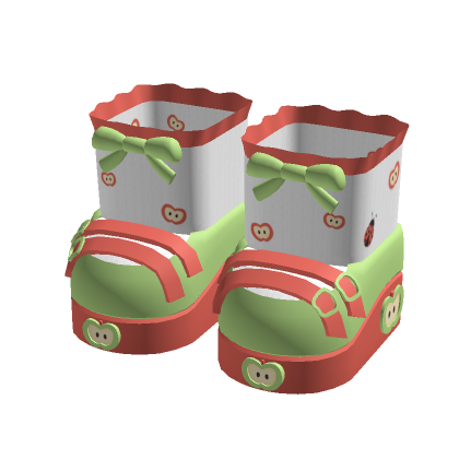Igari Mori Kei Apple Ladybug Green Platform Shoes thumbnail