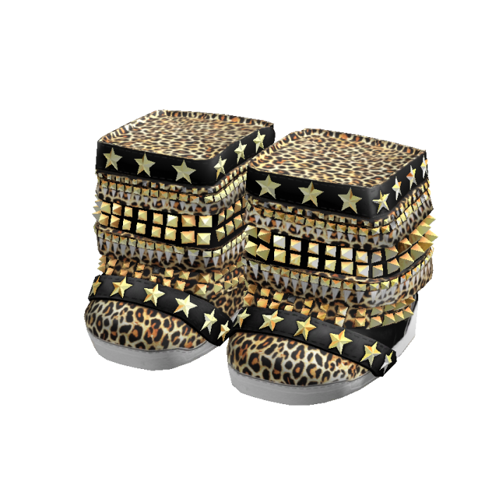 Gold Studded Spikes Leopard Scene Boots Y2K