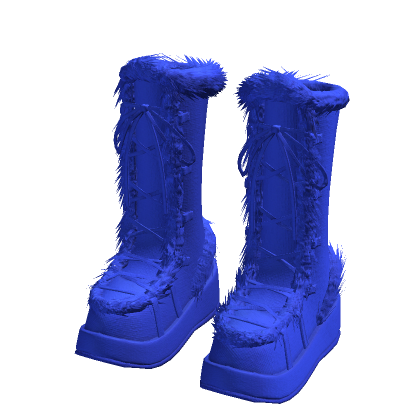 Dark Blue High Platform Fuzzy Boots thumbnail