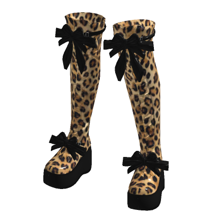 ✅Doll leopard long boots✅ Black Bow thumbnail