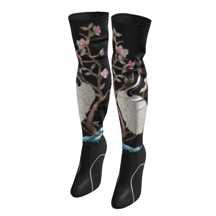 Chinoiserie Thigh High Boots (Black)