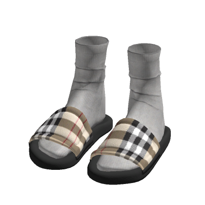 Plaid Tartan Slides w/ White Socks