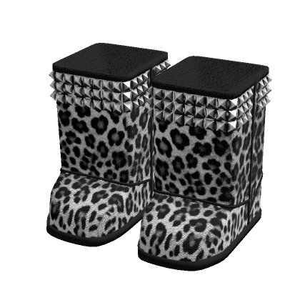 Emo Studded Fur Boots White Leopard thumbnail