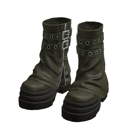 Green Y2K Chunky Platform Buckle Boots