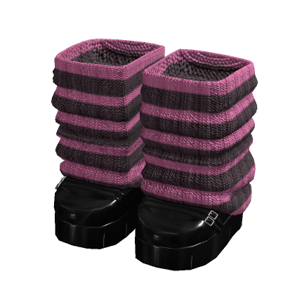 black platform shoes with pink striped leg warmers thumbnail