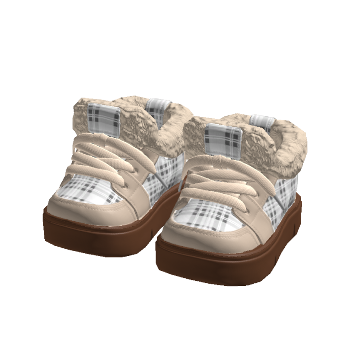 White Plaid Fur Sneakers 1.0