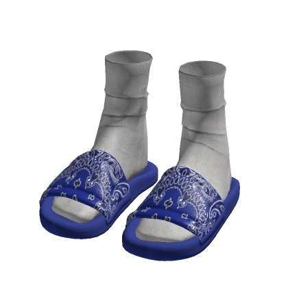 Blue Bandana Paisley Slides w/ White Socks Y2K