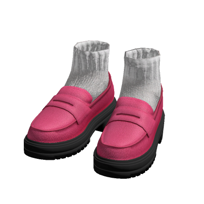 Trendy Pink Preppy Platform Loafers w/ Socks