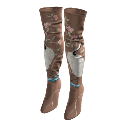 Chinoiserie Thigh High Boots (Brown)