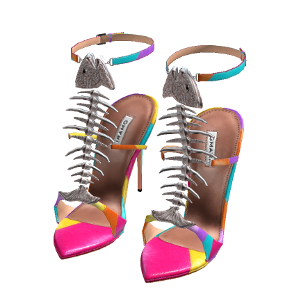 Rainbow Mosaic Silver Crystal Fishbone Lace Up Hee