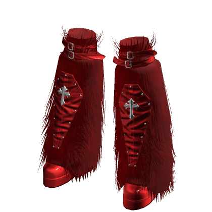 Red Chunky Fur High Boots Gothic Cross Punk Goth
