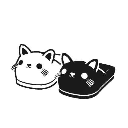Black and White Cartoony Kitty Cat Slippers thumbnail