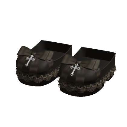 Brown Ruffle Gothic Vintage Cross Ribbon Shoes thumbnail