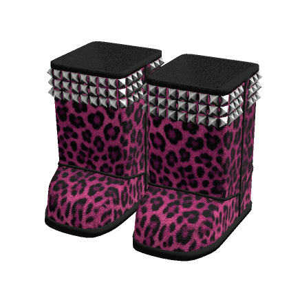 Emo Studded Fur Boots Pink Leopard